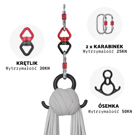 Szarfa akrobatyczna aerial silk | 7 m | szara