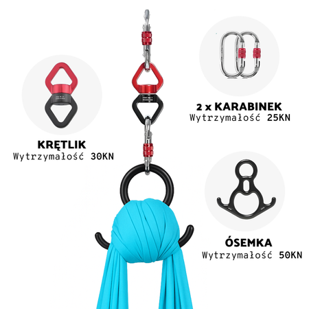 Szarfa akrobatyczna aerial silk | 8 m | jasnoniebieska