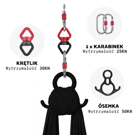 Szarfa akrobatyczna aerial silk | 6 m | Czarna